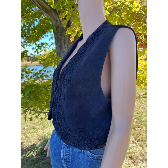 Vintage Navy Blue Leather Vest - Picture 5 of 7